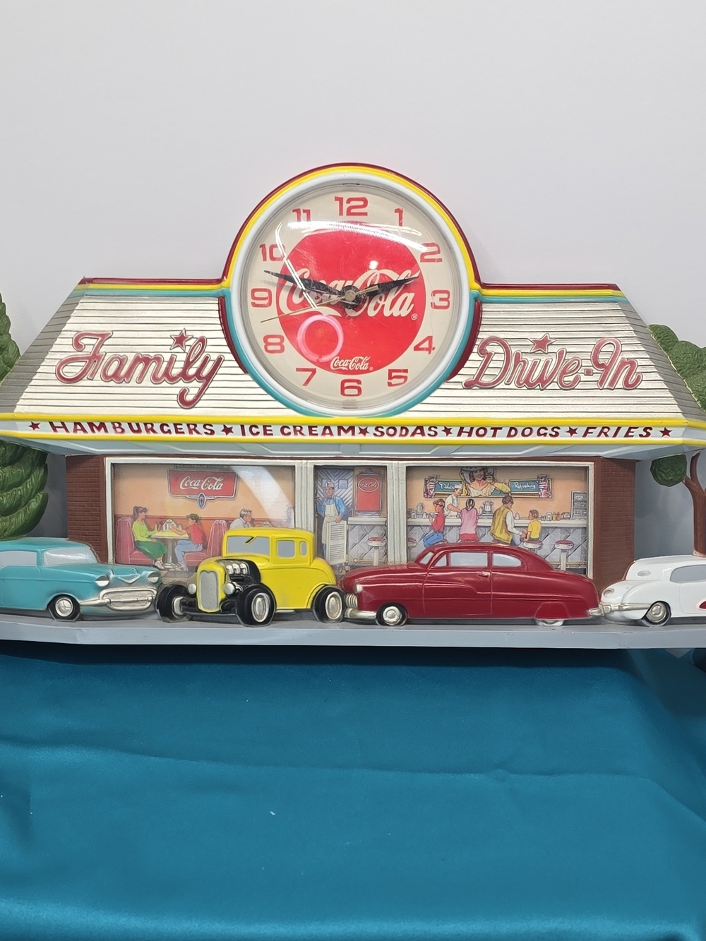 Coca Cola Retro Drive-In Wall Clock with Red, Yellow, Blue Accents